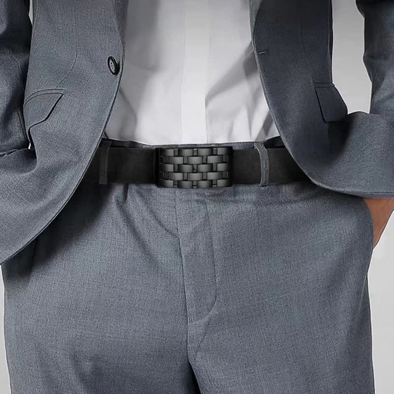 Men's Rectangular Grid Automatic Buckle Leather Belt - Image 2