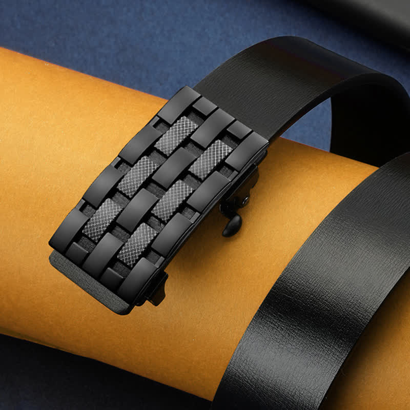 Men's Rectangular Grid Automatic Buckle Leather Belt - Image 5