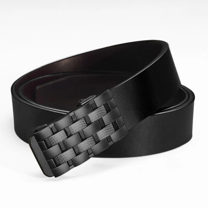 Men's Rectangular Grid Automatic Buckle Leather Belt - Image 8