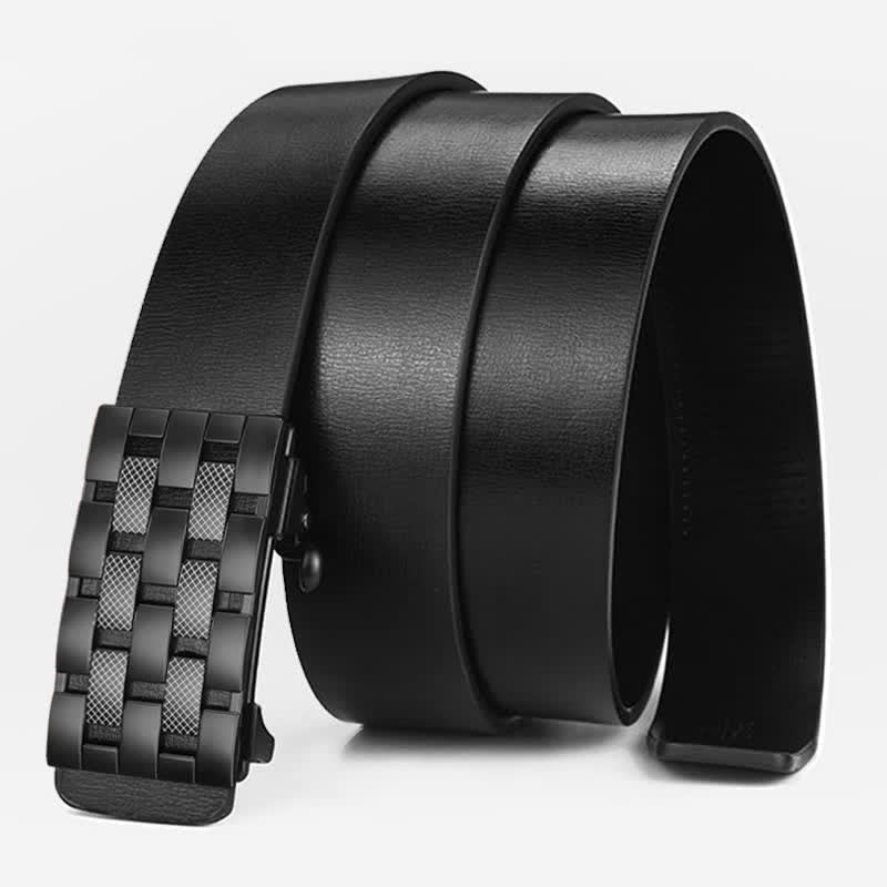 Men's Rectangular Grid Automatic Buckle Leather Belt - Image 9