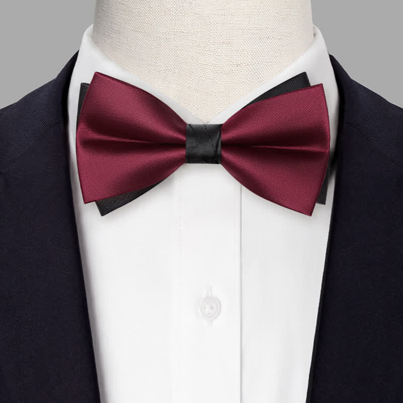 Men's Red Black Double-Layered Wedding Groom Bow Tie - Image 2