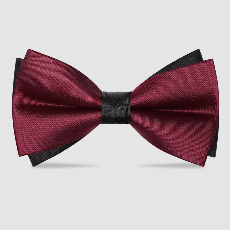 Men's Red Black Double-Layered Wedding Groom Bow Tie - Image 3