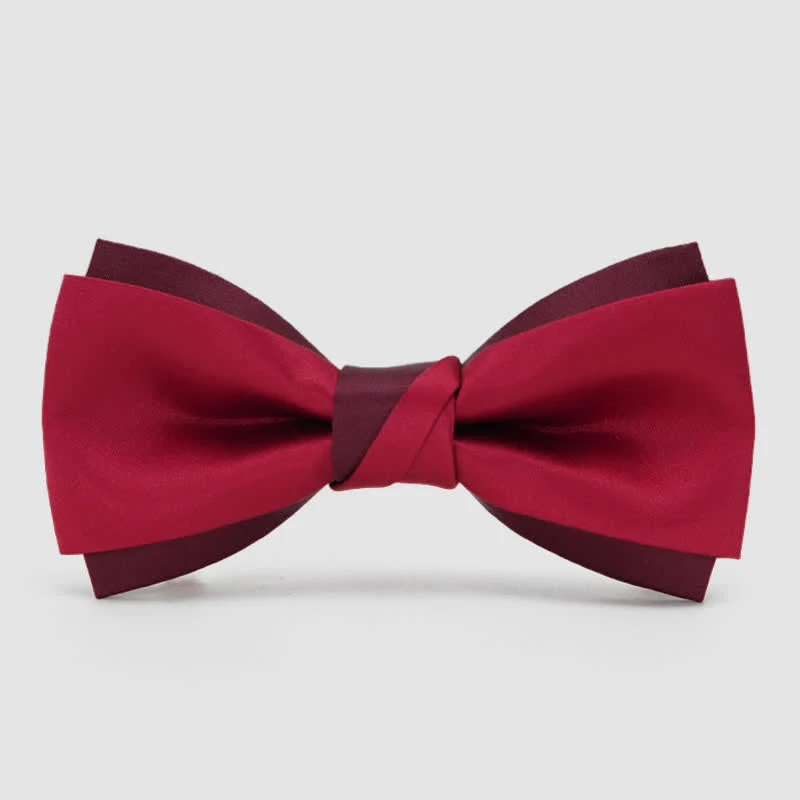Men's Red Double Layered Formal Tuxedo Bow Tie - Image 5