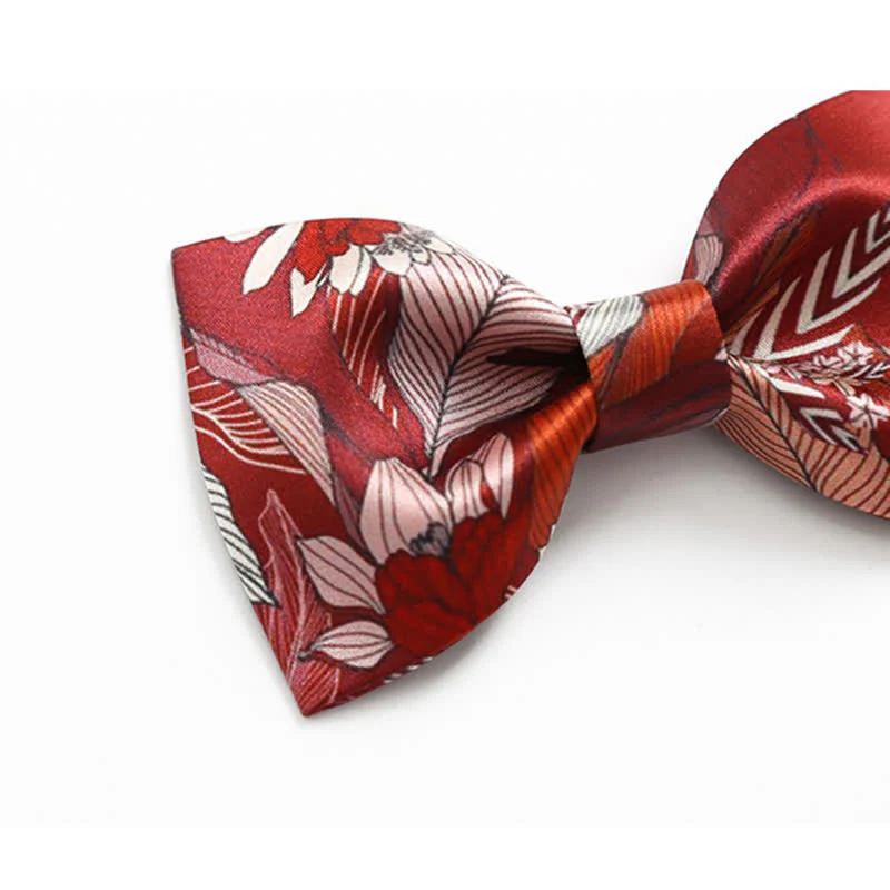 Men's Red Flower Printed Wedding Bow Tie - Image 3