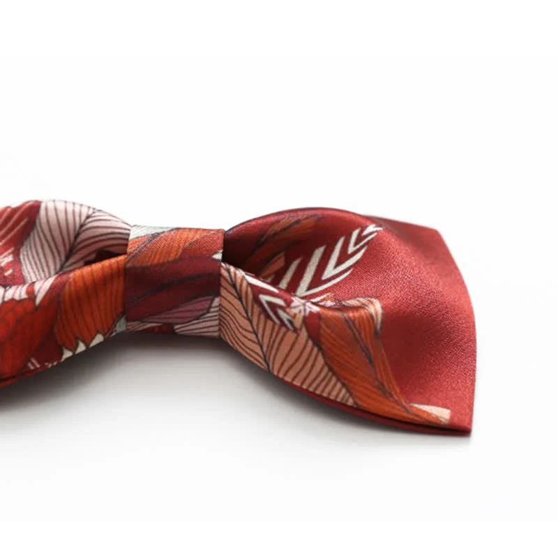 Men's Red Flower Printed Wedding Bow Tie - Image 5