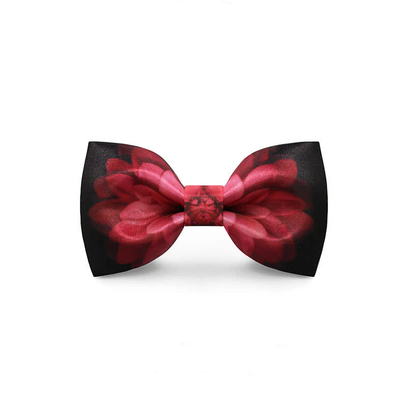 Men's Red Flower Printed Wedding Bow Tie - Image 7