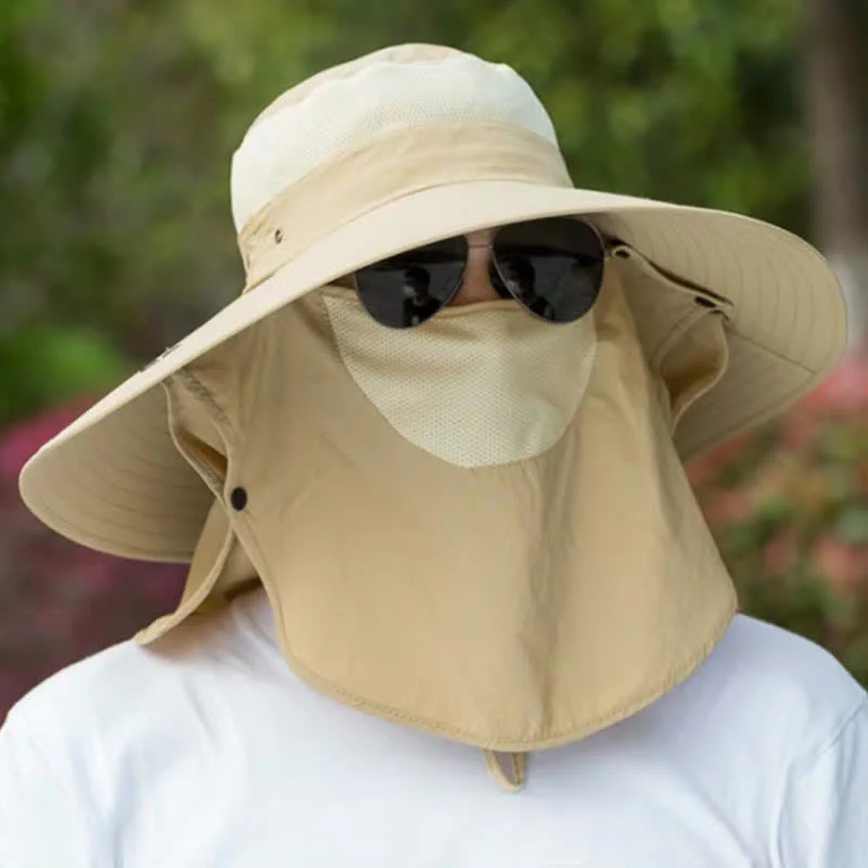 Men's Removable Neck Cover Foldable Big Brim Bucket Hat - Image 8