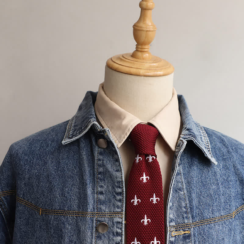 Men's Repeating Motifs Skinny Knitted Necktie - Image 7