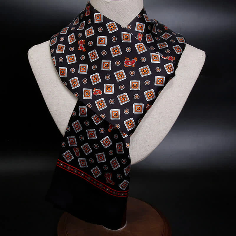 Men's Repeating Square Paisley Pattern Thin Long Pure Silk Scarf - Image 10