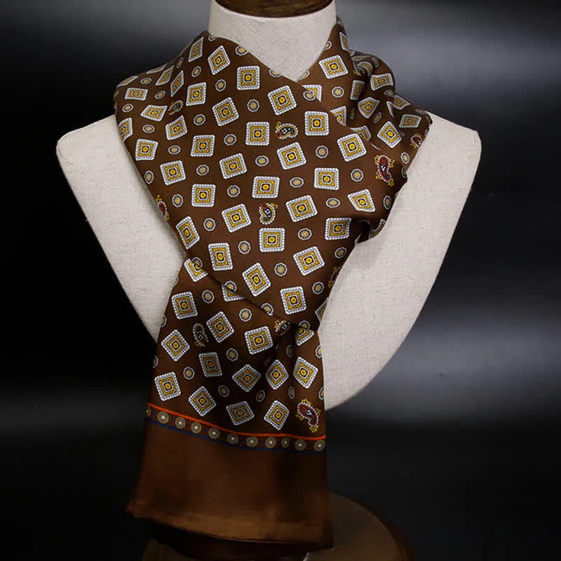 Men's Repeating Square Paisley Pattern Thin Long Pure Silk Scarf - Image 13