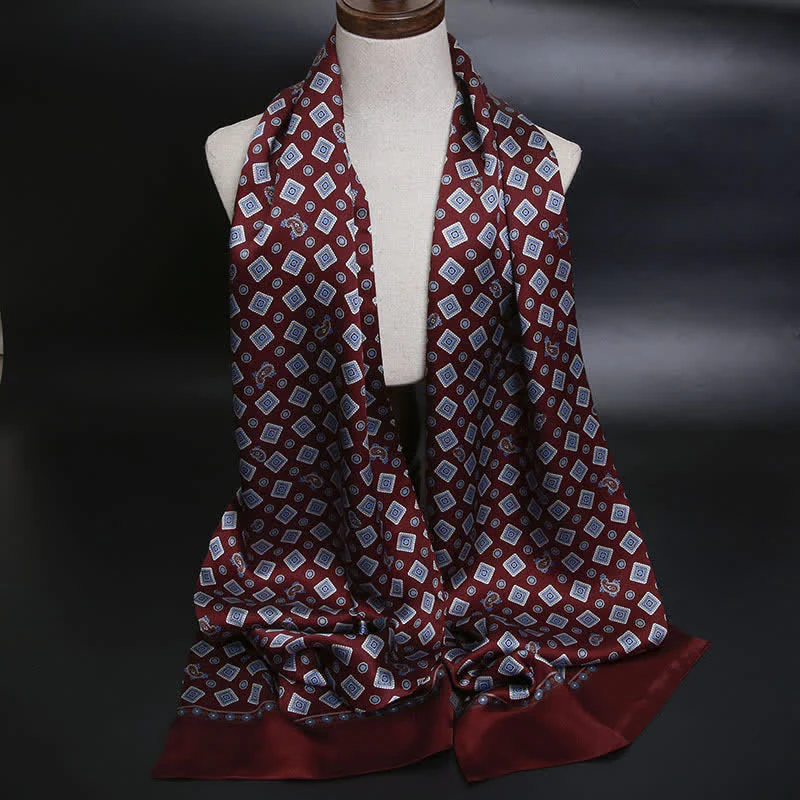 Men's Repeating Square Paisley Pattern Thin Long Pure Silk Scarf - Image 6