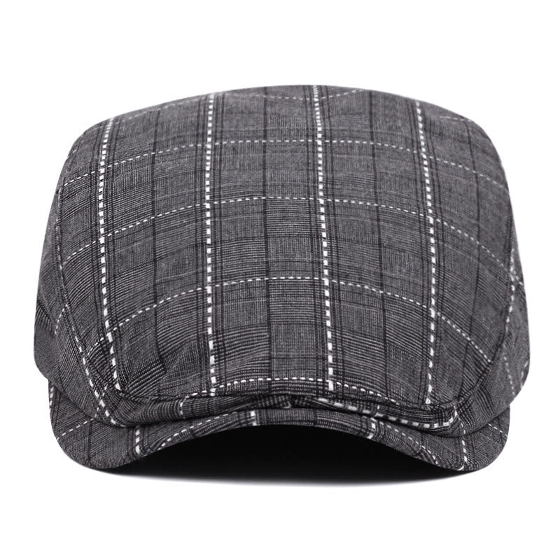 Men's Retro Checkered-Line Adjustable Buckle Beret Hat - Image 2