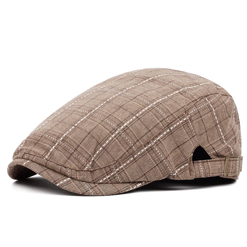 Men's Retro Checkered-Line Adjustable Buckle Beret Hat - Image 6