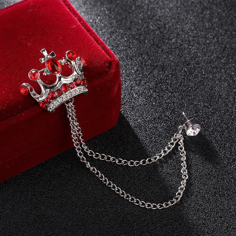 Men's Retro Crown Chain Rhinestones Brooch - Image 11