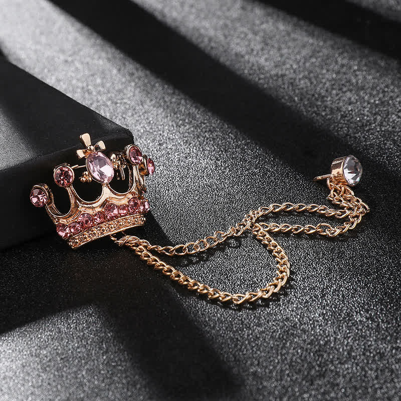 Men's Retro Crown Chain Rhinestones Brooch - Image 13