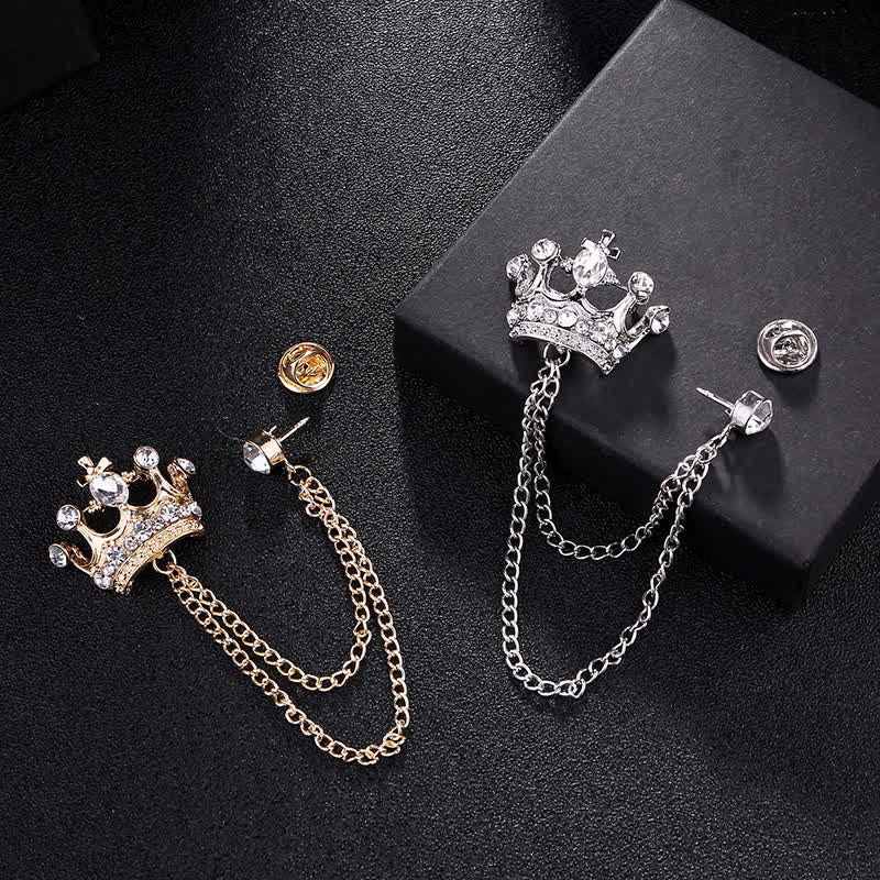 Men's Retro Crown Chain Rhinestones Brooch - Image 2