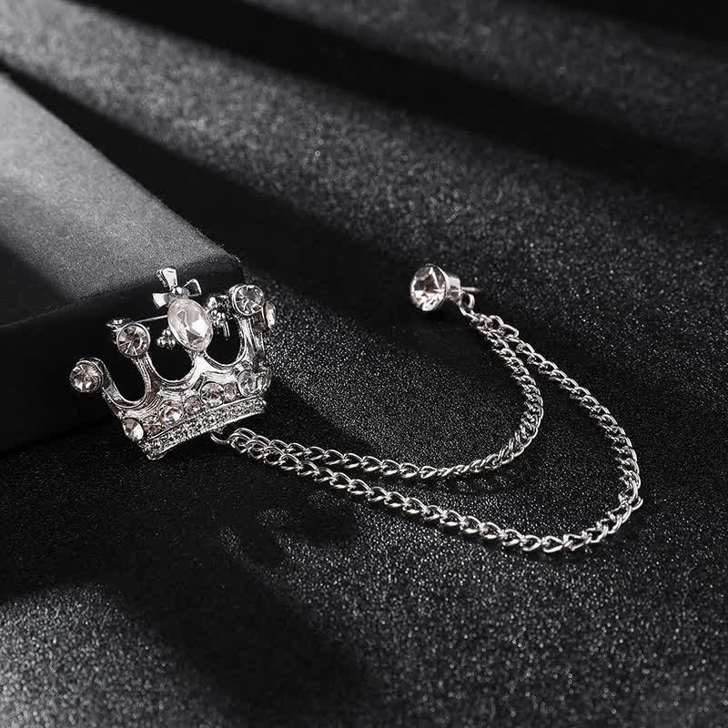 Men's Retro Crown Chain Rhinestones Brooch - Image 3