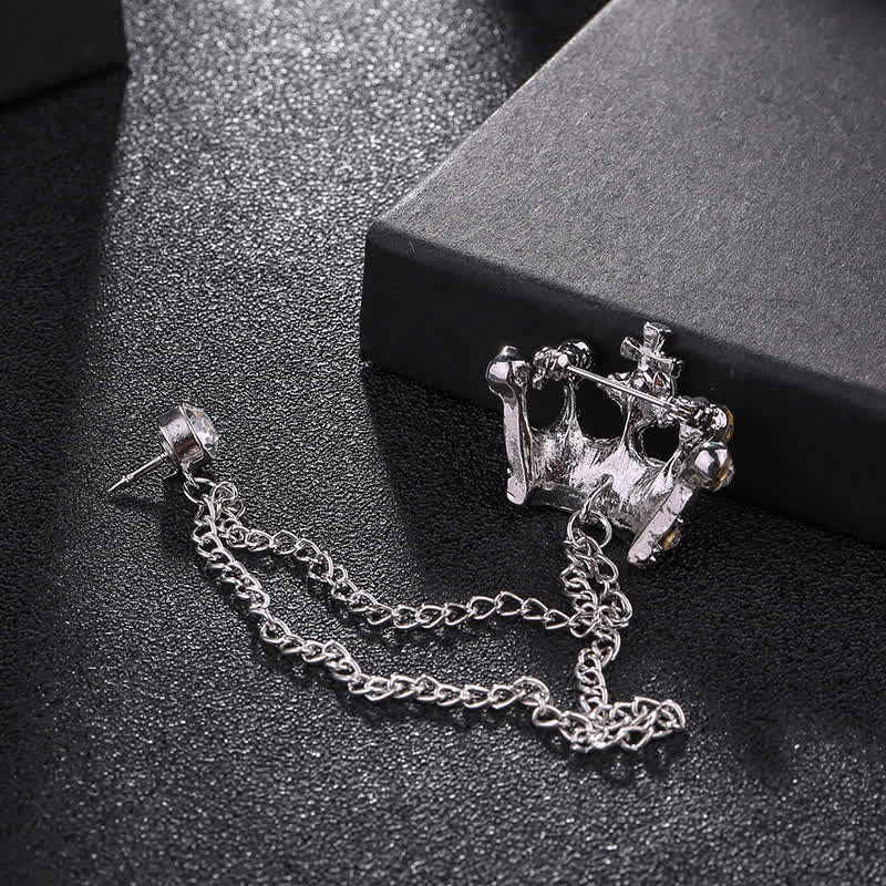 Men's Retro Crown Chain Rhinestones Brooch - Image 4