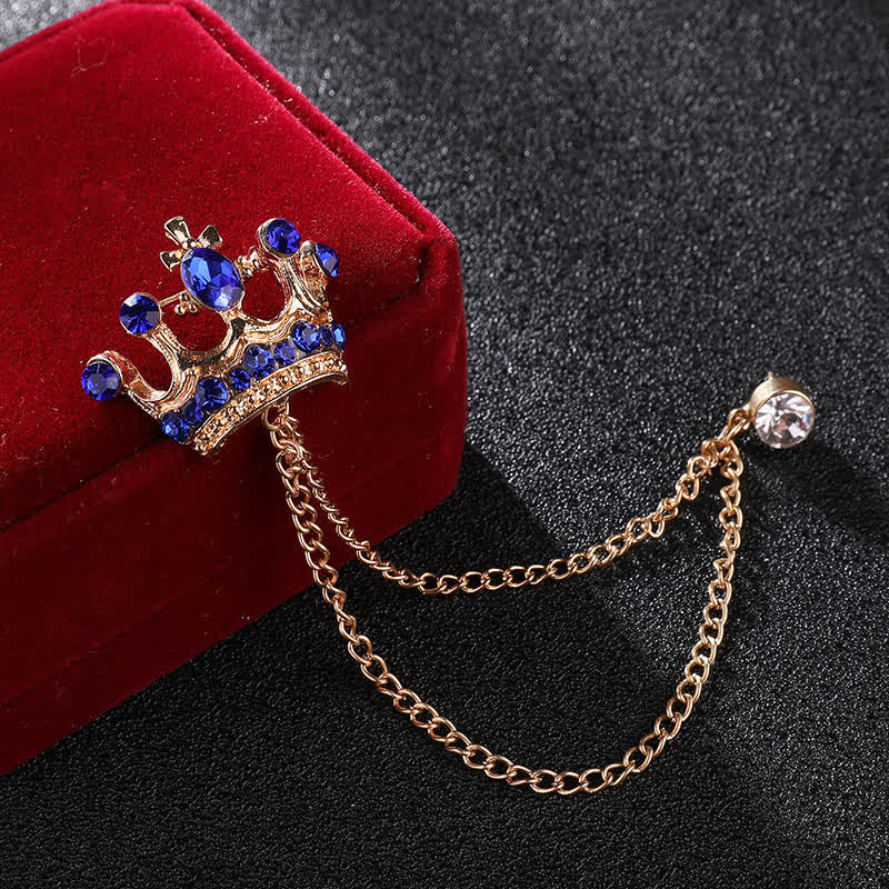 Men's Retro Crown Chain Rhinestones Brooch - Image 6