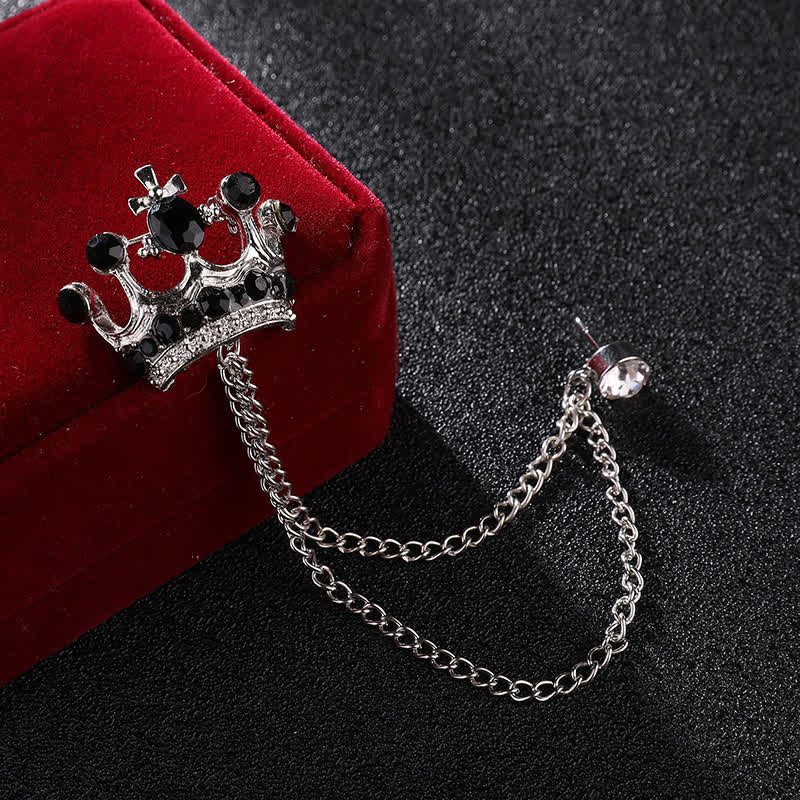 Men's Retro Crown Chain Rhinestones Brooch - Image 9