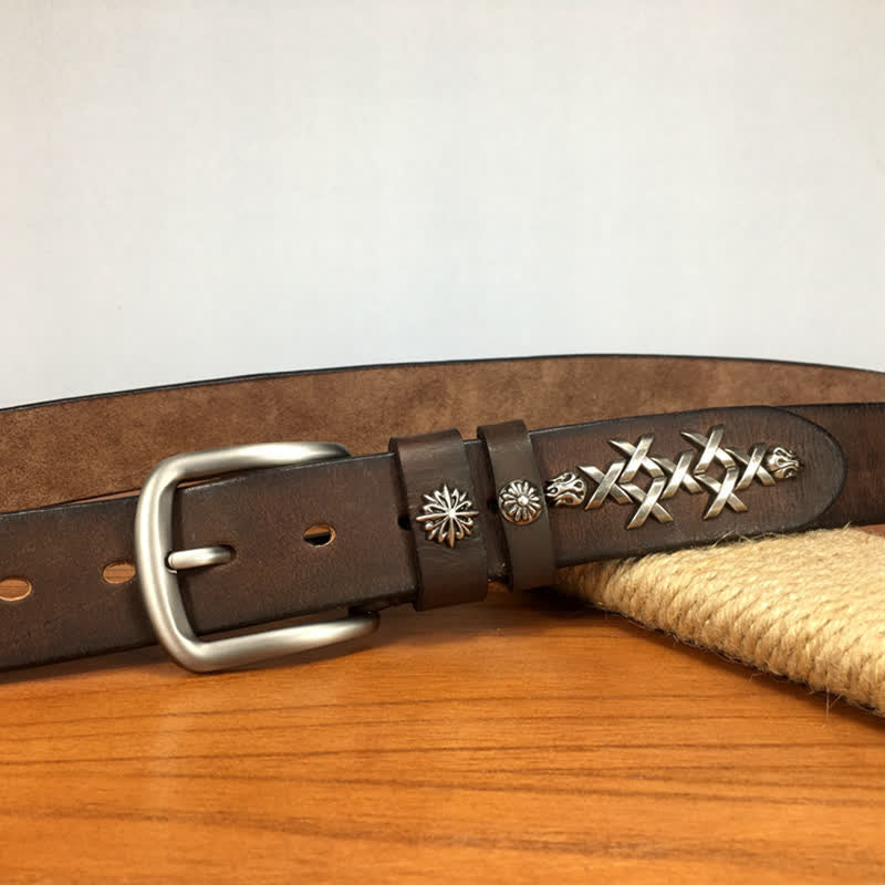 Men's Retro Decorative Carving Rivet Leather Belt - Image 13