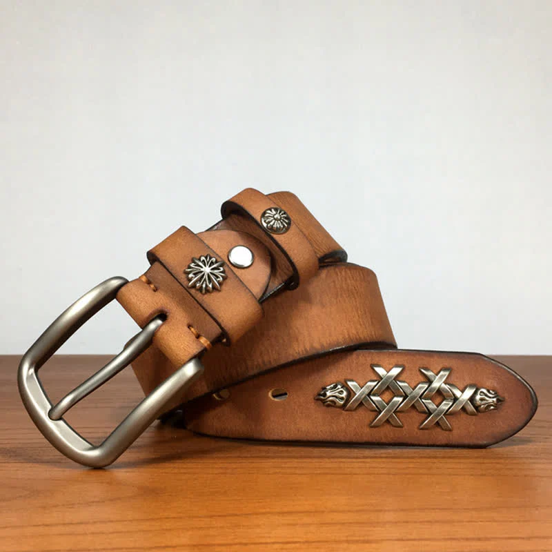 Men's Retro Decorative Carving Rivet Leather Belt - Image 15