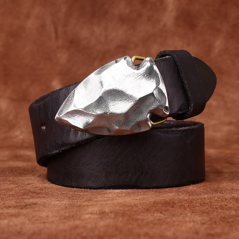 Men's Retro Distressed Silver Triangular Arrow Buckle Leather Belt - Image 10
