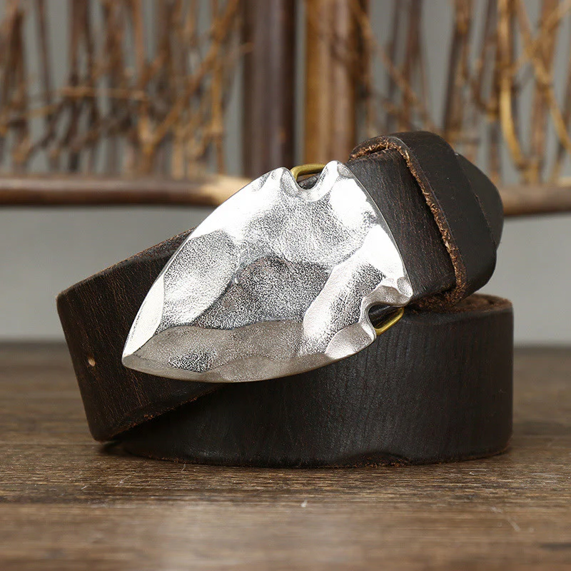 Men's Retro Distressed Silver Triangular Arrow Buckle Leather Belt - Image 8