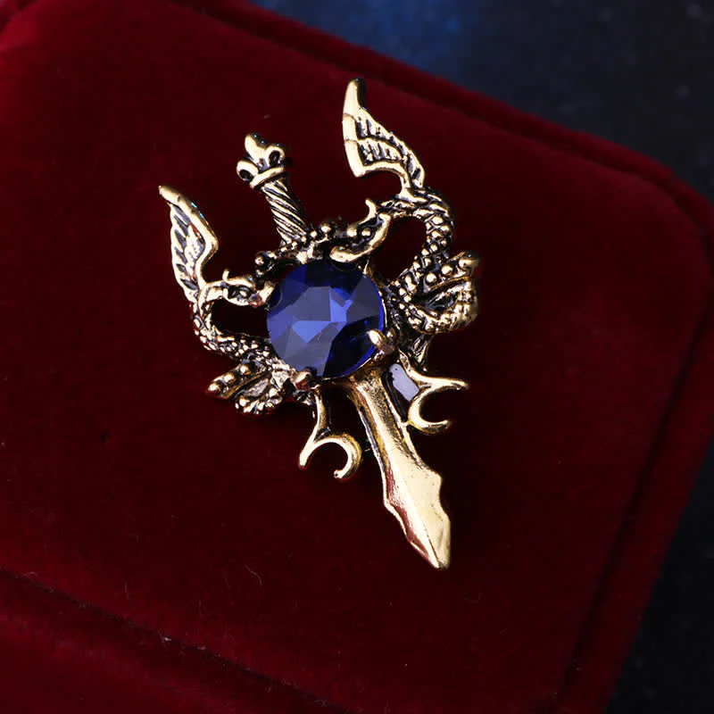 Men's Retro Gem Dragon Sword Brooch - Image 4