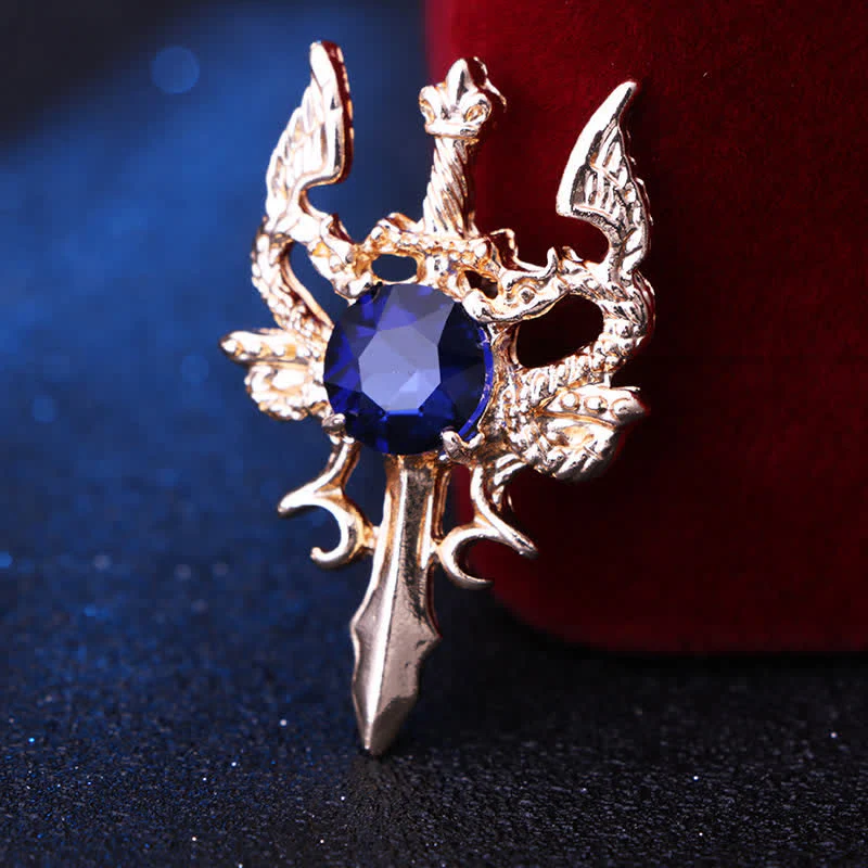 Men's Retro Gem Dragon Sword Brooch - Image 9