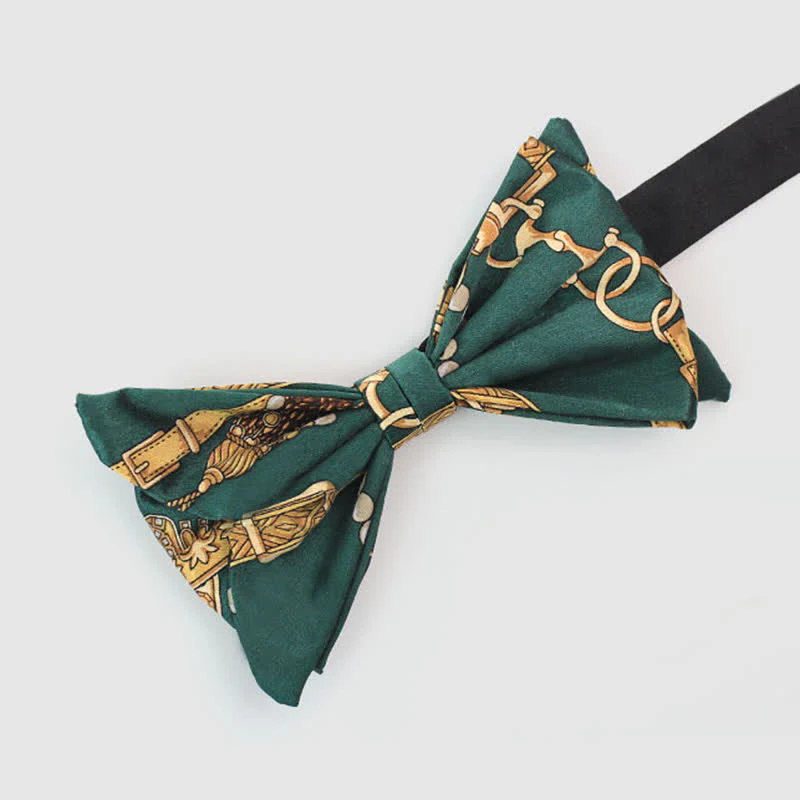 Men's Retro Green & Gold Royal Court Print Bow Tie - Image 2