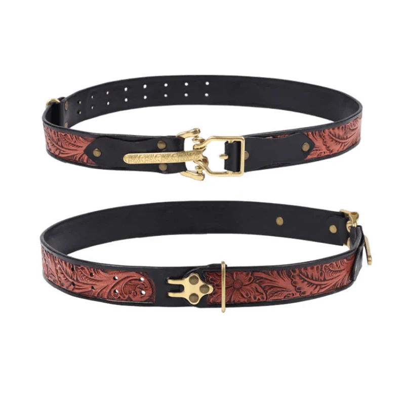 Men's Retro Knight Golden Buckle Carved Leather Belt - Image 2
