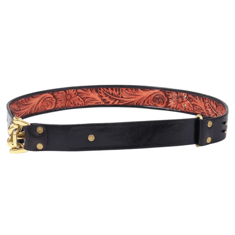 Men's Retro Knight Golden Buckle Carved Leather Belt - Image 4