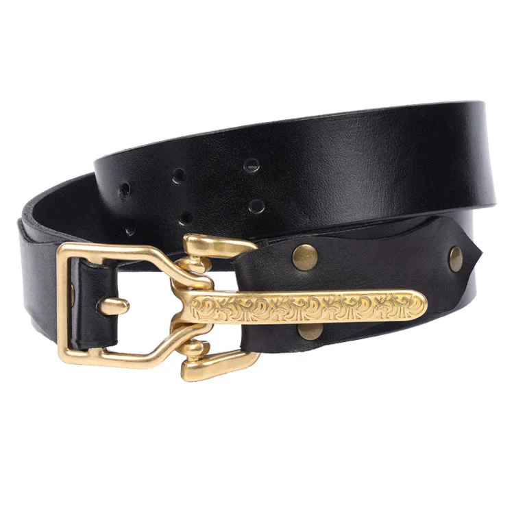 Men's Retro Knight Golden Buckle Carved Leather Belt - Image 6