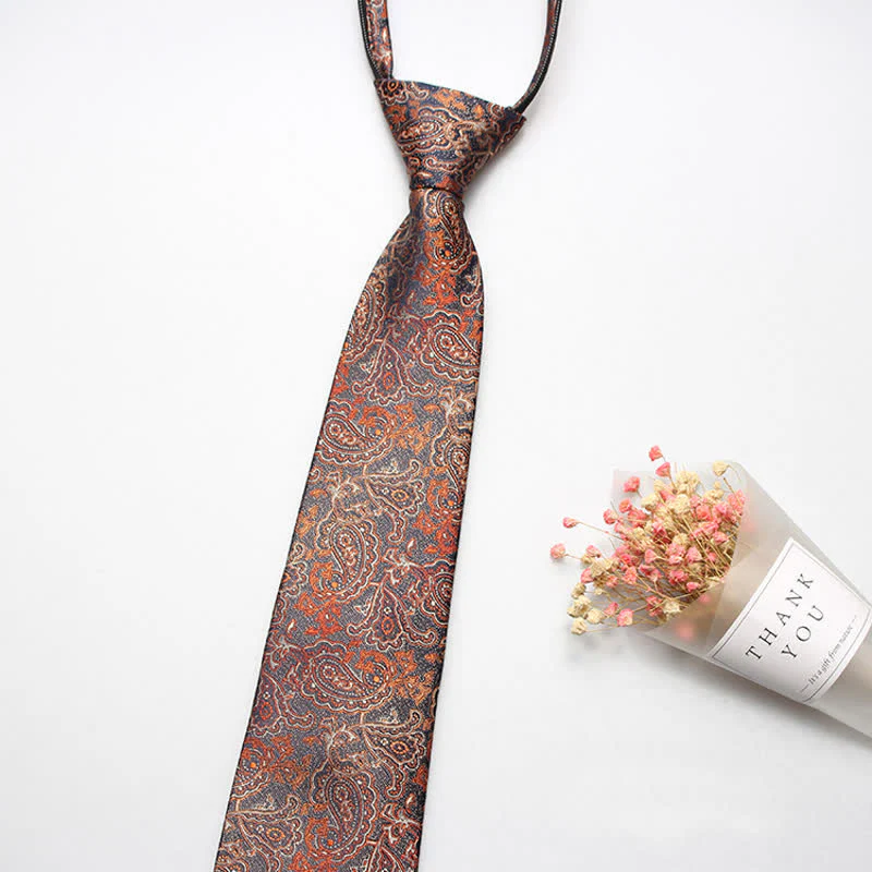 Men's Retro Paisley Flower Zipper Tie Necktie - Image 5