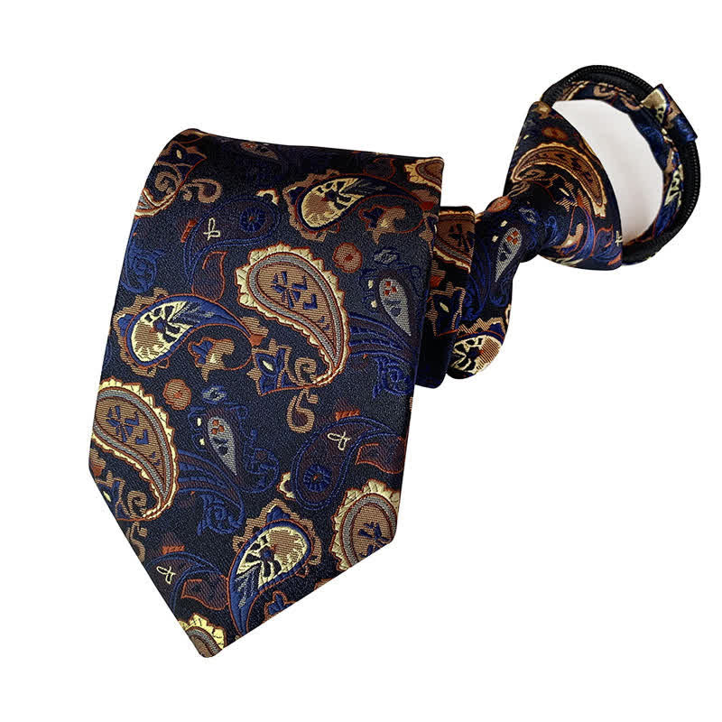 Men's Retro Paisley Zipper Tie Floral Necktie - Image 3