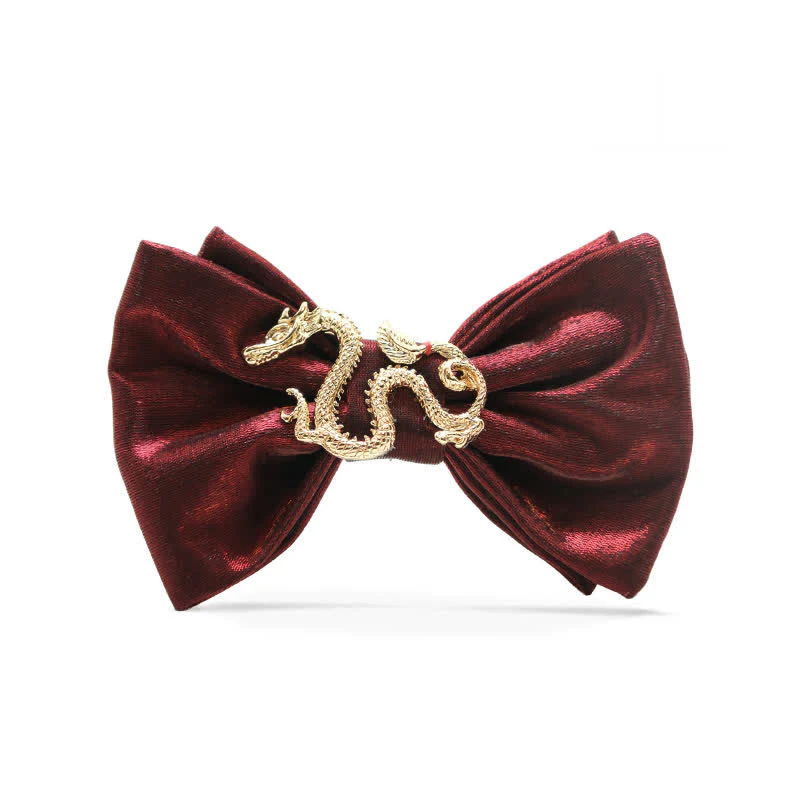 Men's Retro Shiny Burgundy Dragon Decor Bow Tie - Image 4