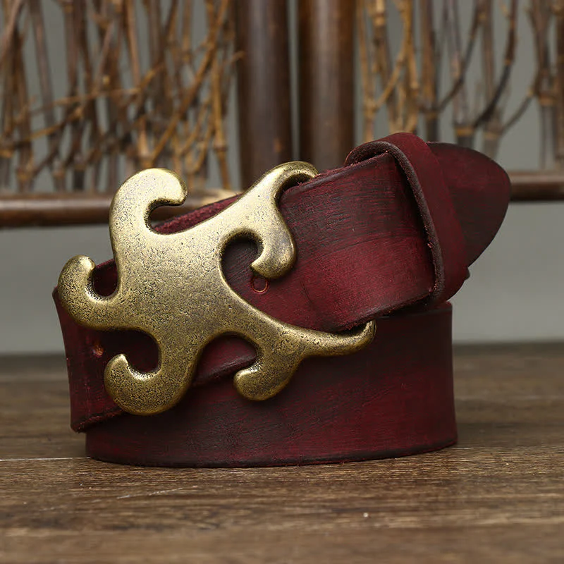 Men's Retro Star Burst Brass Buckle Leather Belt - Image 10