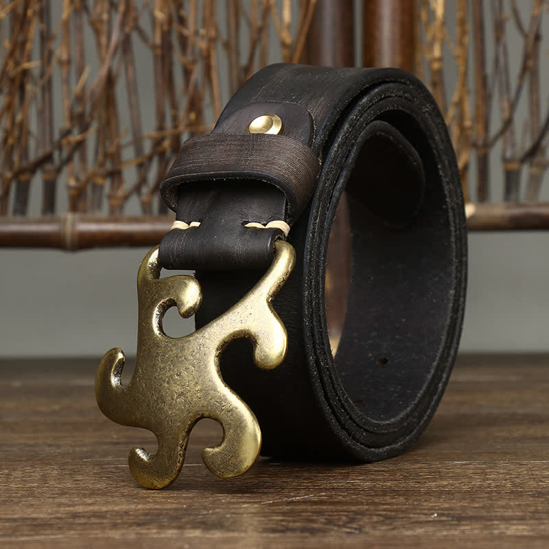 Men's Retro Star Burst Brass Buckle Leather Belt - Image 14