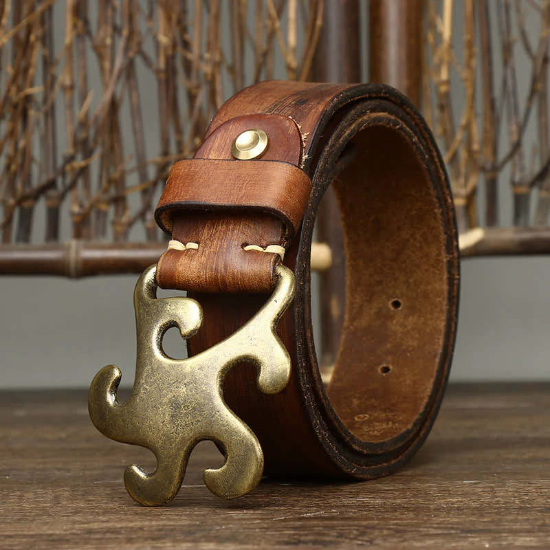 Men's Retro Star Burst Brass Buckle Leather Belt - Image 7