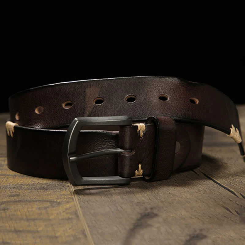 Men's Retro Stitches All-Match Jeans Leather Belt - Image 2