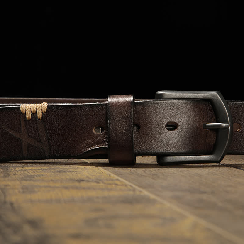 Men's Retro Stitches All-Match Jeans Leather Belt - Image 5
