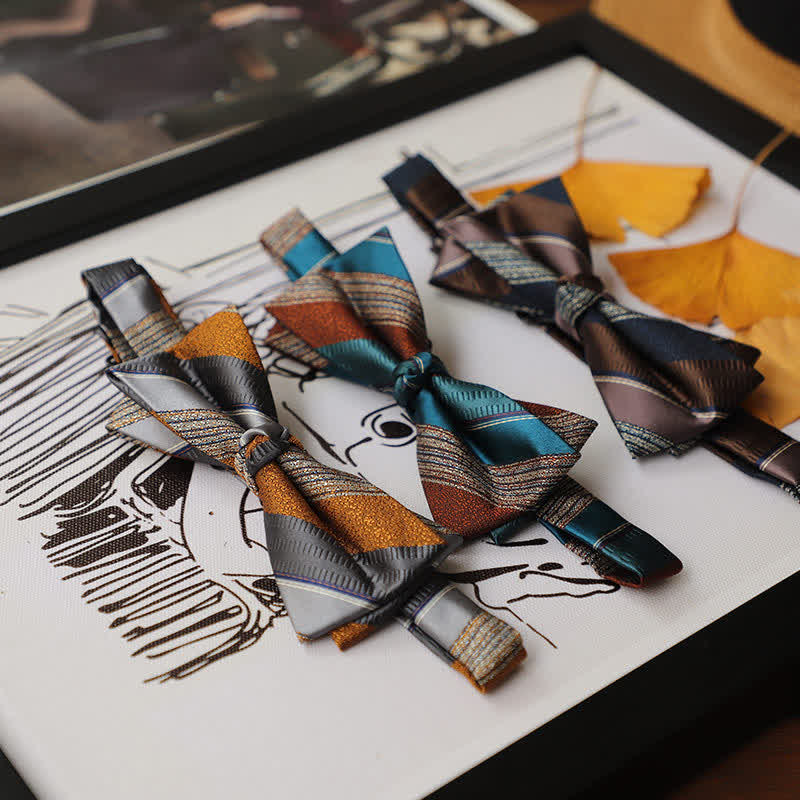 Men's Retro Striped Color Clash Bow Tie - Image 2