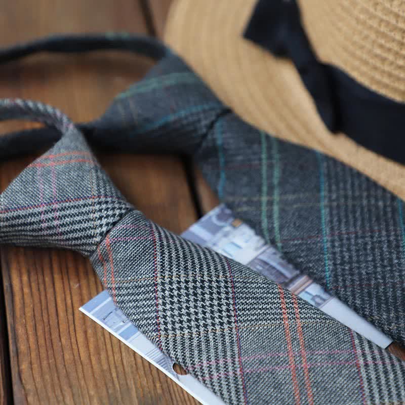 Men's Retro Zipper Tie Plaid Necktie - Image 2