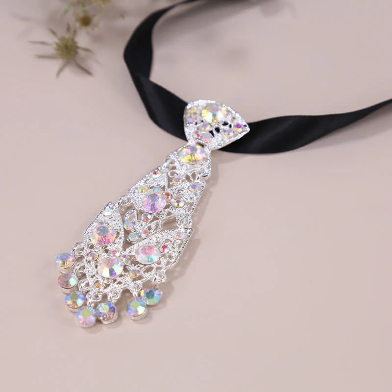 Men's Rhinestone Crystal Short Tie Glitter Wedding Necktie - Image 10