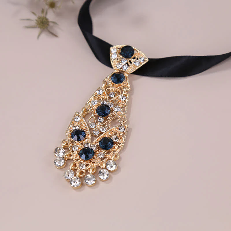 Men's Rhinestone Crystal Short Tie Glitter Wedding Necktie - Image 2