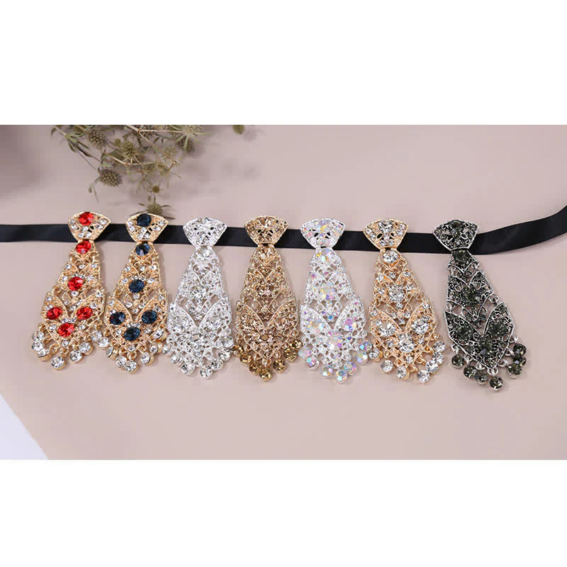 Men's Rhinestone Crystal Short Tie Glitter Wedding Necktie - Image 3