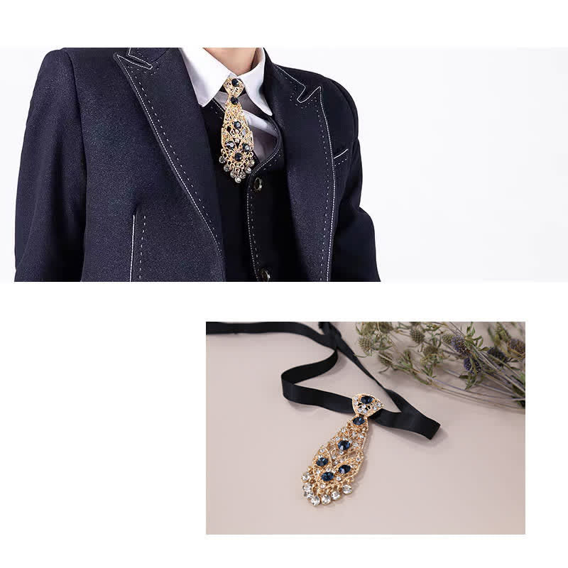 Men's Rhinestone Crystal Short Tie Glitter Wedding Necktie - Image 6