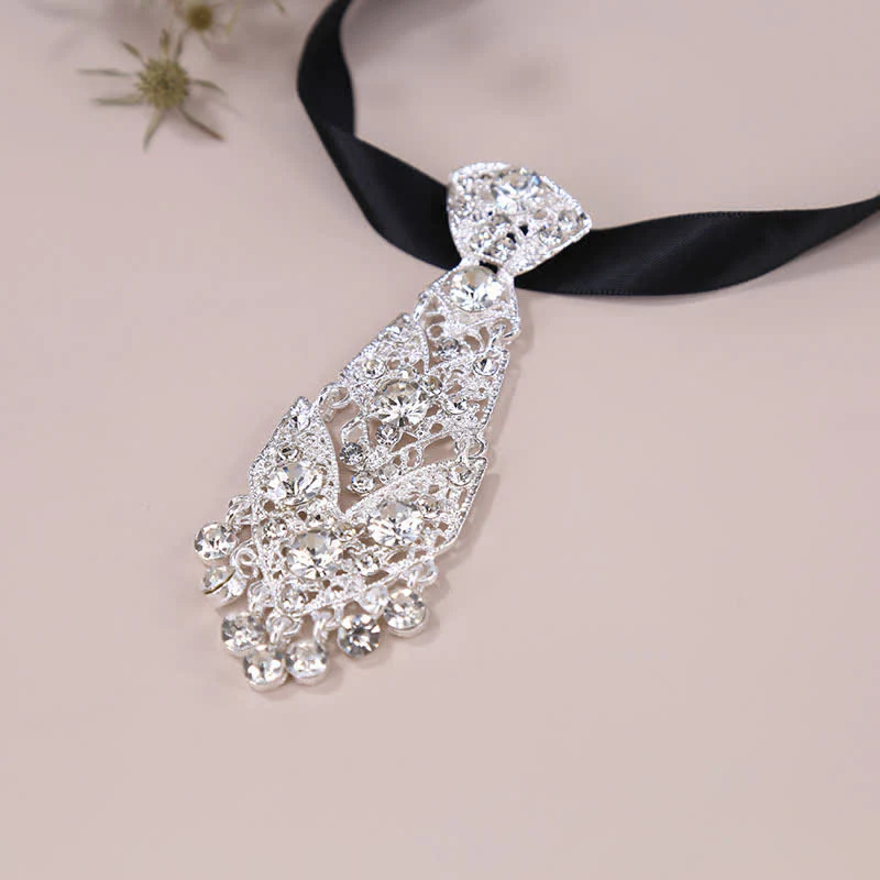 Men's Rhinestone Crystal Short Tie Glitter Wedding Necktie - Image 8