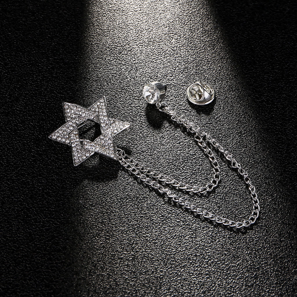 Men's Rhinestone Star of David Chain Brooch - Image 3